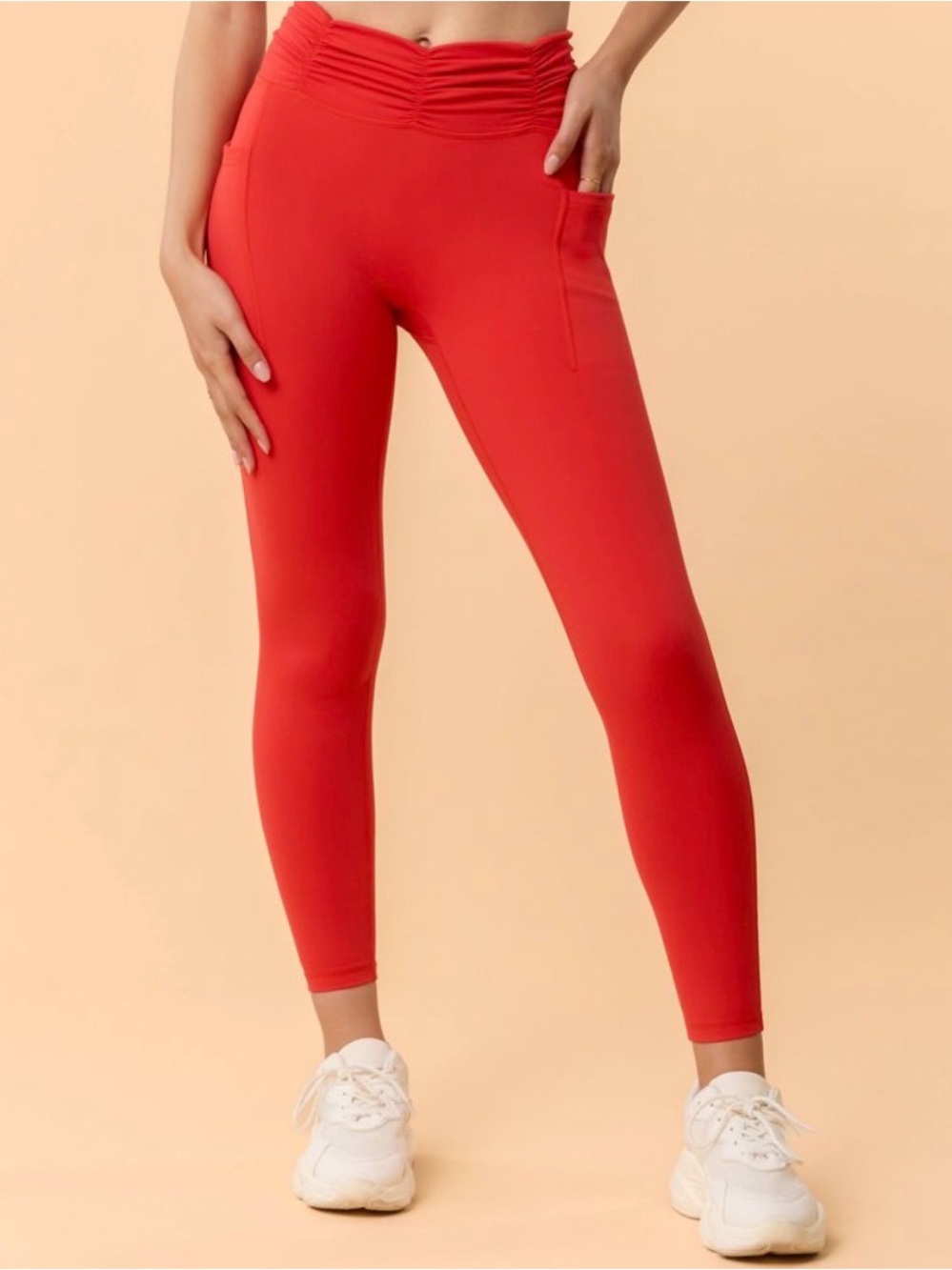Blogilates  Women's Ruched Waist Leggings Red Multiple Sizes NWT